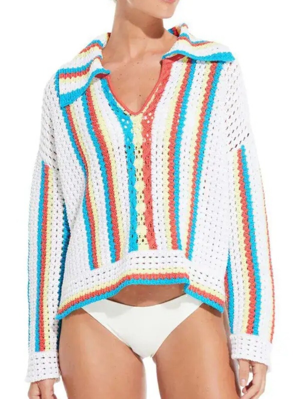 SOLID AND STRIPED Lola Crochet pullover Sweater S